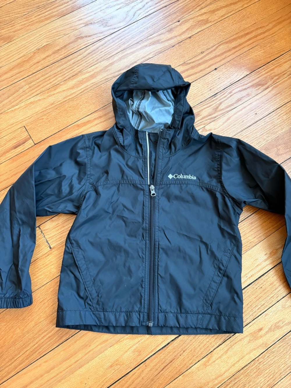 Columbia Kids Black Hooded Rain Jacket with Logo